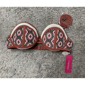 Xhilaration Brown Crochet Bandeau Bikini Top Push Up Swimwear Ladies Size S
